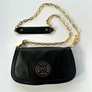 Tory Burch “Amanda” Logo Clutch in Black Leather
